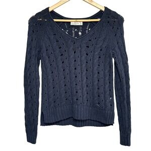 Abercrombie & Fitch Open Cable Knit Sweater Womens XS Navy Pullover Preppy Y2K